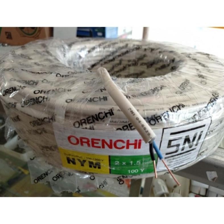 KABEL ENGKEL NYM 2 X 1,5 mm 50Y PUTIH SERABUT ORENCHI SNI TEMBAGA