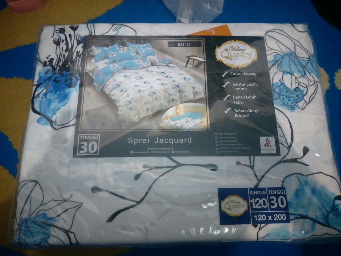 Sprei Premium Uk. Single (120x200)cm Tinggi 30 Cm Vallery Quincy Motif Nuansa Biru Laut