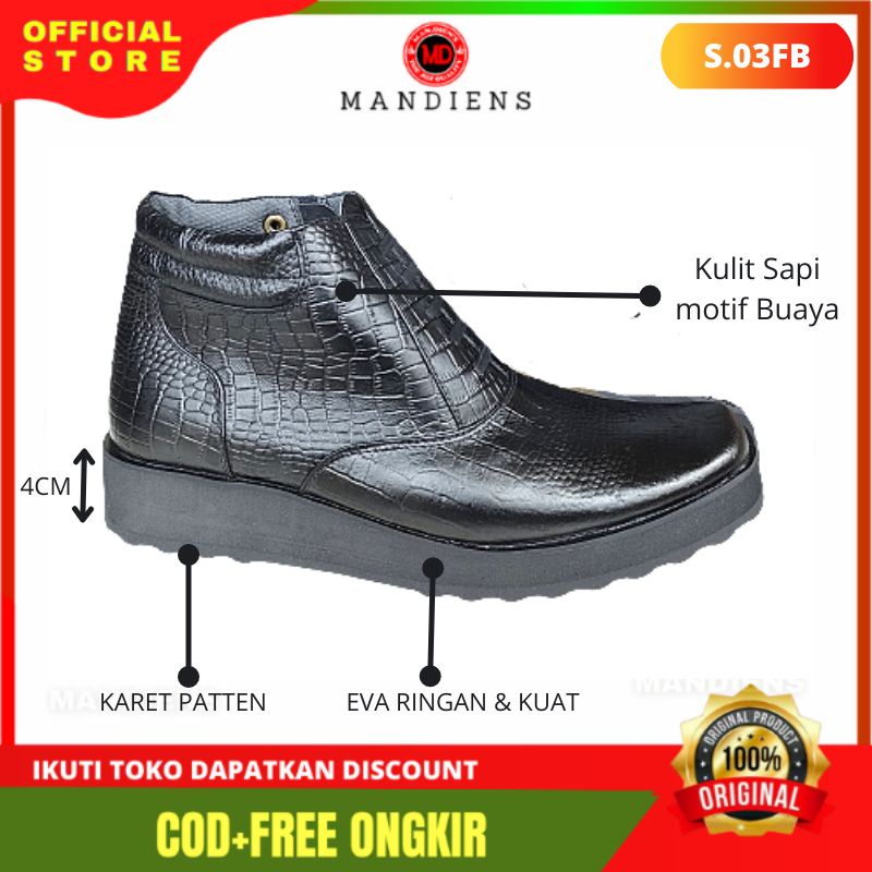 MANDIENS Sepatu Pria PDH Kulit Asli Motif Kulit Buaya Sol Tebal S173FB Model PDH Boots  Buaya - Sepatu Pdh Polri Tni Security - Sepatu Hiker Boots Pria Oxford