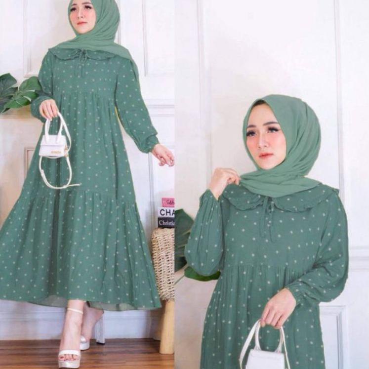 Harga Spesial.. MIDI DRESS POLKADOT//MIDI DRES PREMIUM//MIDI DRESS MUSLIM//MIDI DRESS KOREA TERBARU