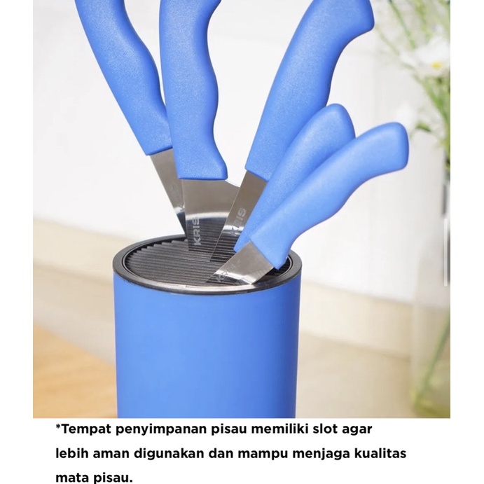 KRISCHEF SET-6PCS PISAU DAPUR BIRU/ACE KNIFE BLOCK SET OF 6 BLUE/ACE PISAU DAPUR SERBAGUNA KRISCHEF 6-SET BIRU