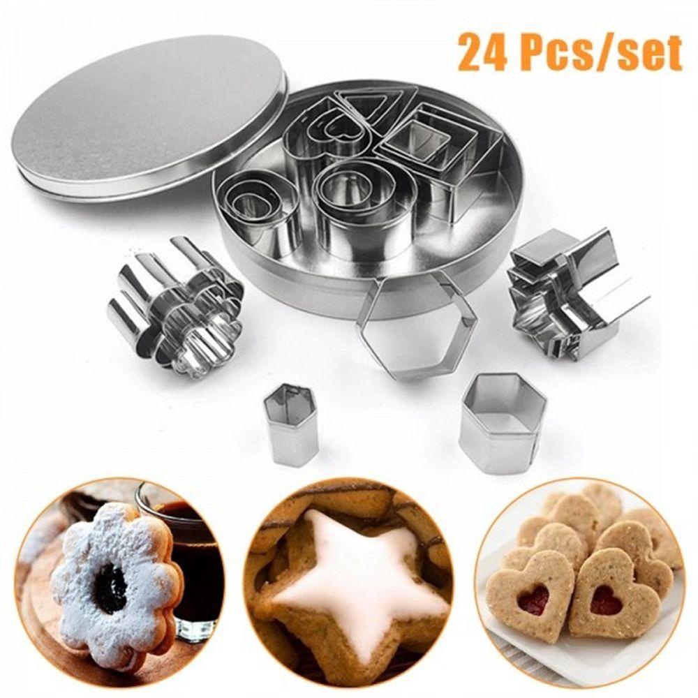 Preva 24 Pcs Cookies Cutter Dekorasi Rumah &amp; Dapur Cetakan Kue Cetakan Fondant Stainless Steel Cetakan Biskuit Slicer