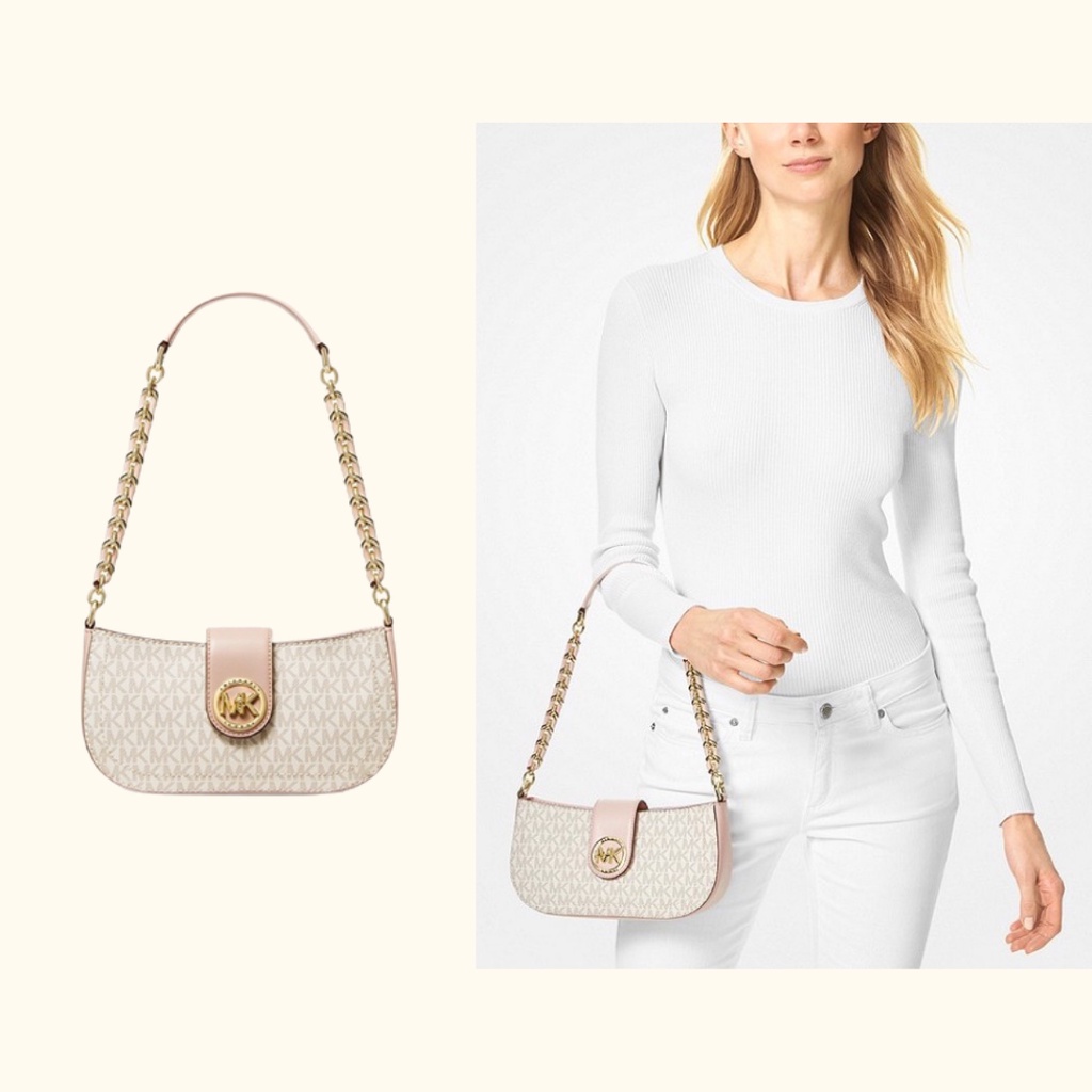 Michael Kors Carmen Extra-Small Logo Shoulder Bag - White Pink