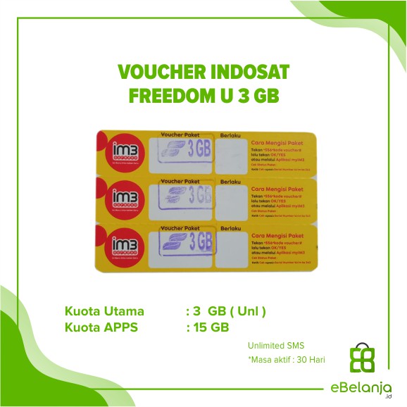Paket data Indosat Freedom U 20gb (3gb Unl)