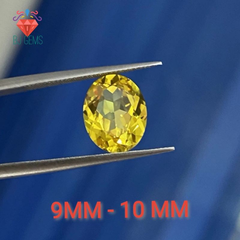 Batu Golden Yellow Safir 9 - 10 mm Oval Cutting Corundum Created