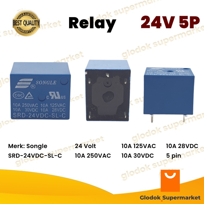 Relay Songle DC 24V 5 Pin SRD-24VDC-SL-C Riley 24 Volt 5p Mini Power Relays PCB
