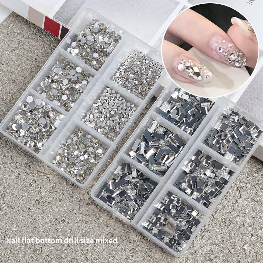 AUGUSTINA Agustina Nail Art Rhinestones Warna-Warni Aksesoris Fashion Permata Batu Persegi Panjang AB Kristal Manicure Charms