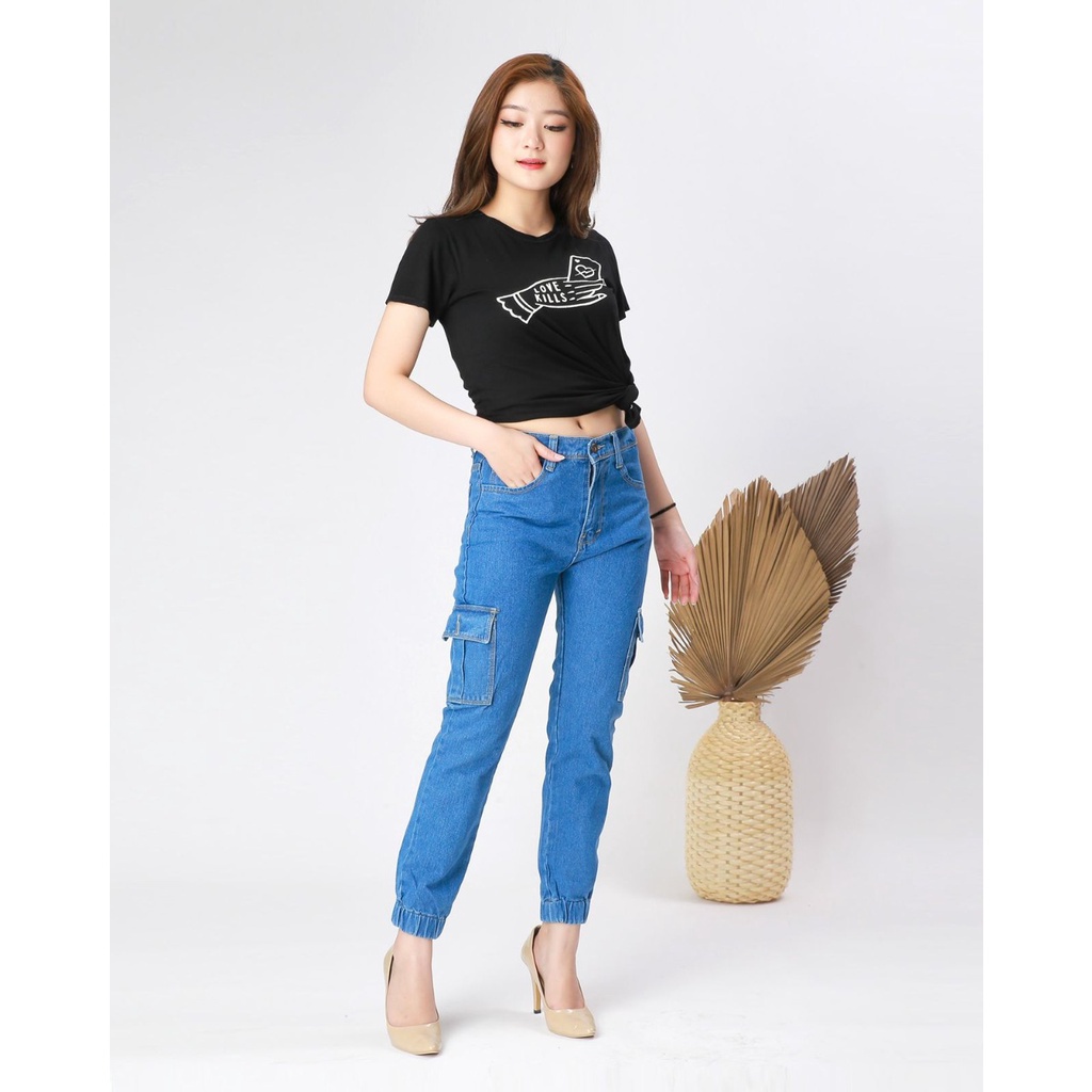 Celana wanita jeans kekinian - celana jogger wanita korea stayle