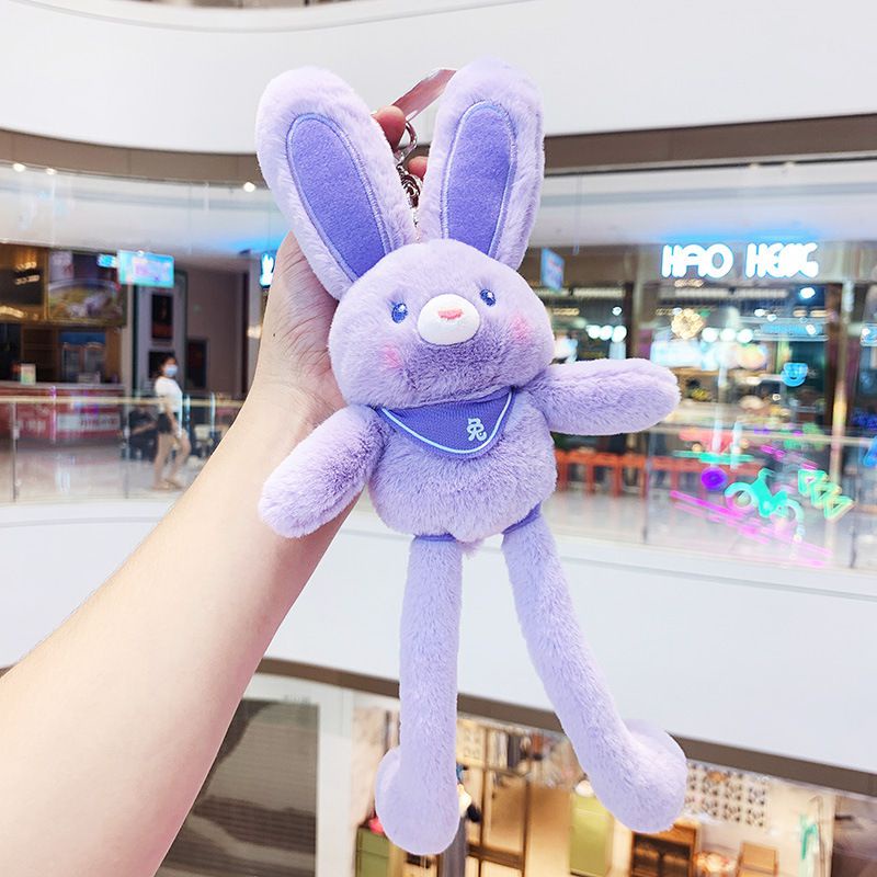 New Pulling Ears Rabbit Plush Doll Car Key Chain Soft Stuffed Toys Schoolbag Pendant Gifts for Girls