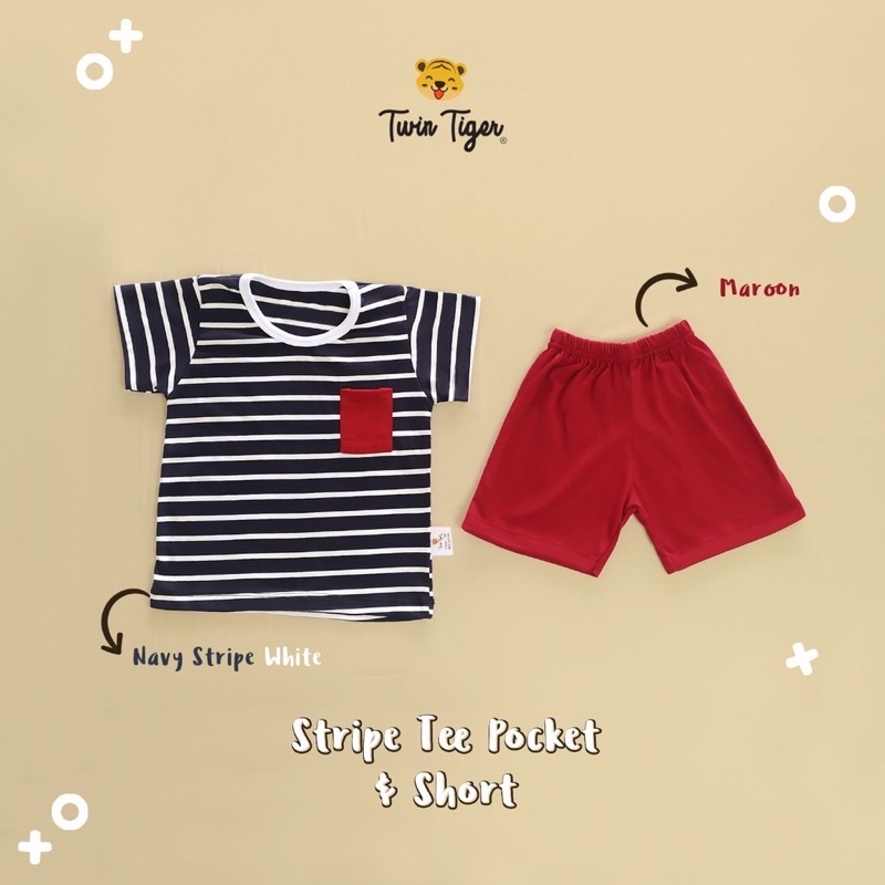 Twin Tiger Baby - Setelan Kaos Anak Tshirt Stripe / Pocket Tee Set Baju Anak Baju Bayi 0 -5 Th CBKS
