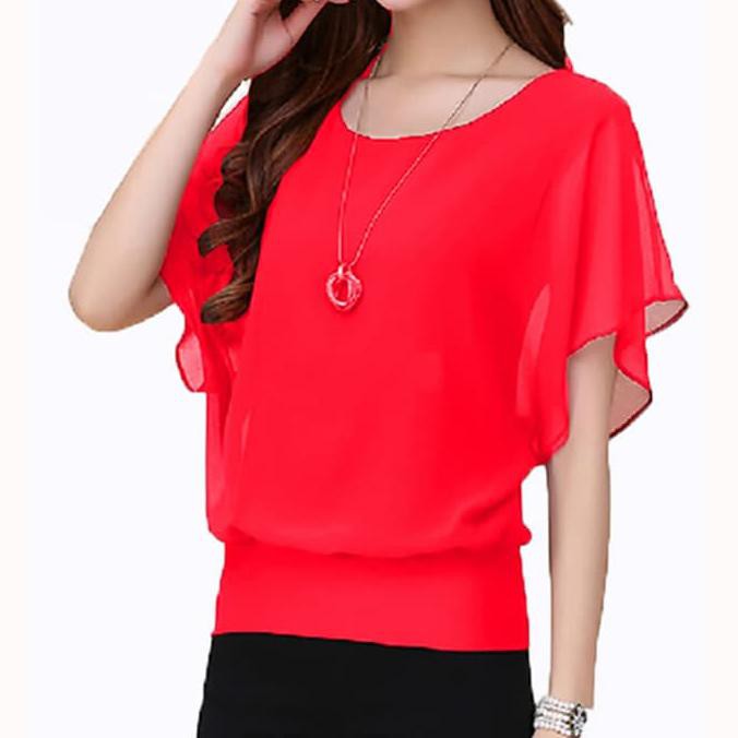 Blus Sifon Model Korea Wing - Merah, XL