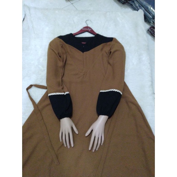 SERODJA Sahla Dress Gamis Simple Renda Rempel, Size M. L dan XL-Gamis Hasna Caramel