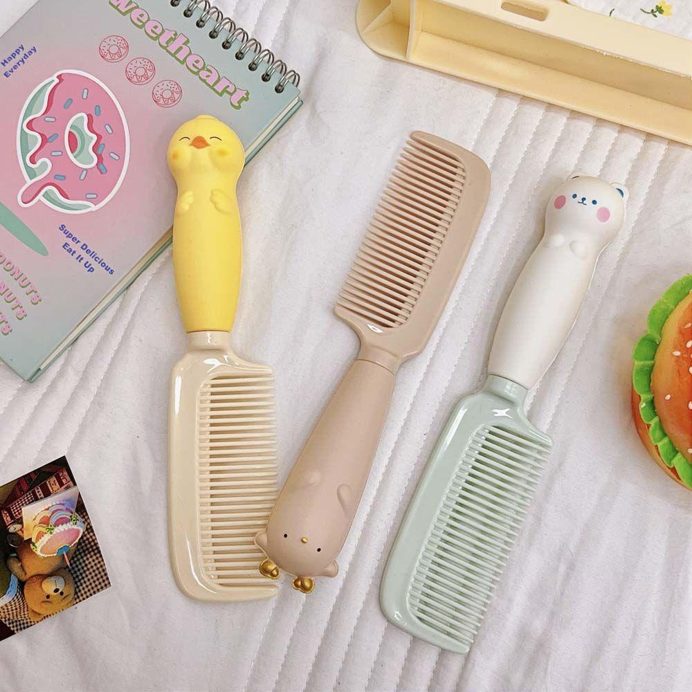 Needway Sisir Kartun Kawaii Aksesoris Rambut Anak Hairdressing Press Handle Pegangan Cewek Sikat Rambut