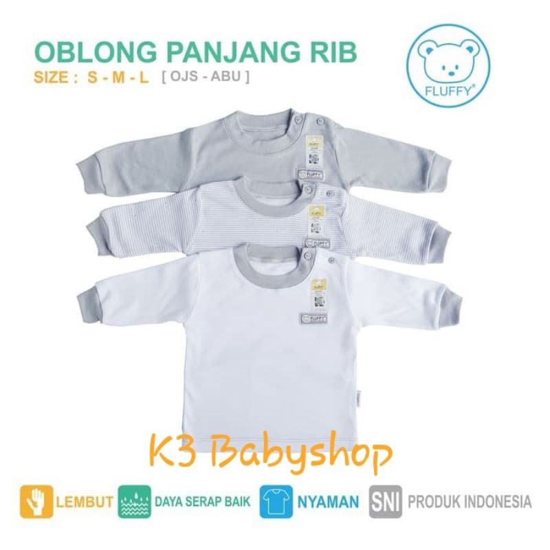 Oblong Panjang Bis Rib Fluffy seri abu grey putih white kaos bayi baju piyama anak SNI