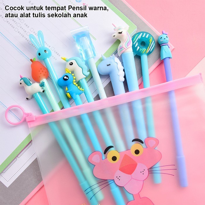 Tempat Pensil Kosmetik Zipper Bag Pouch Transparan motif Surprised