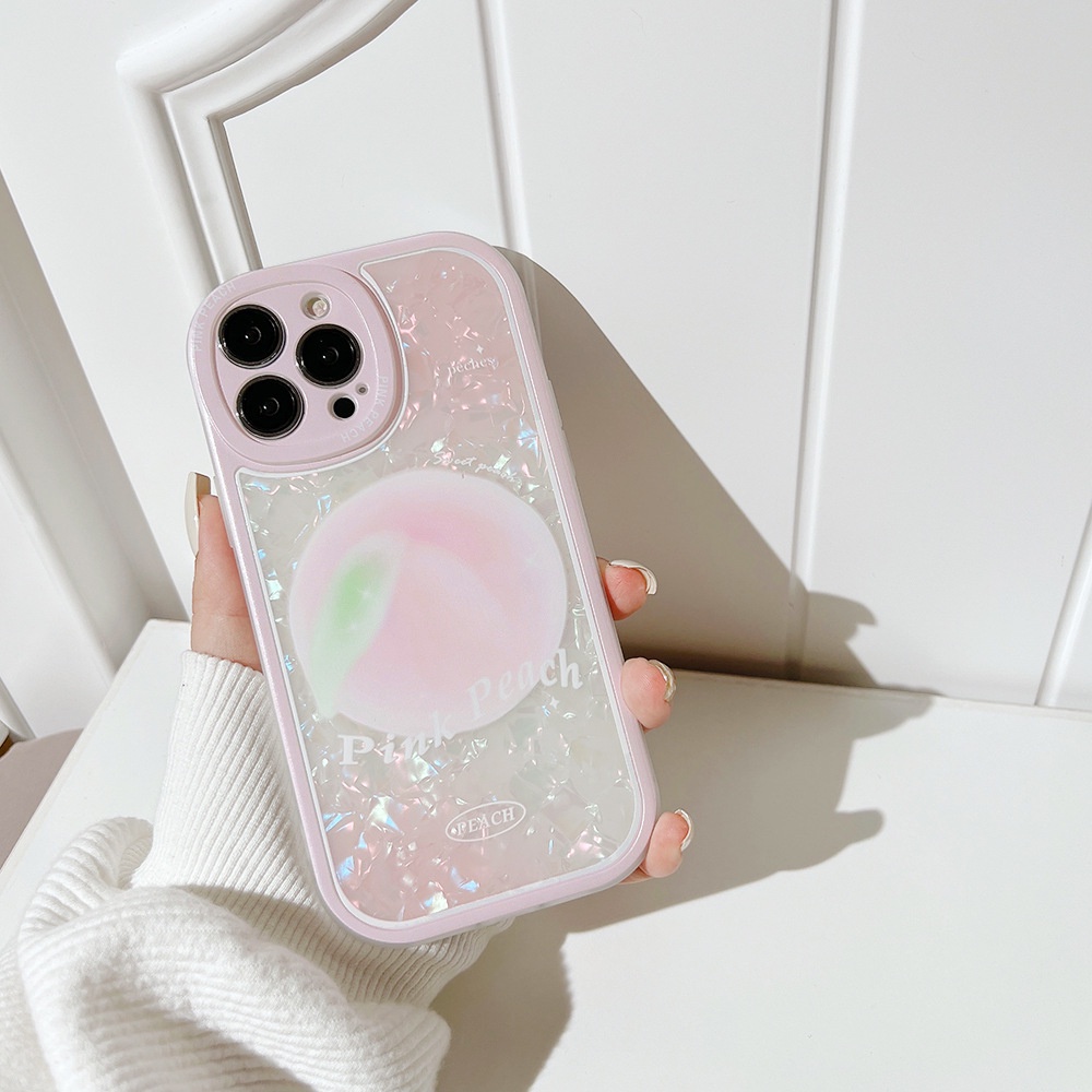 IPHONE Musim Panas Pink Peach Ponsel Cover Motif Kerang Manik-Manik Rantai Case Pelindung Untuk Iphone7 8 PLUS X XR XS 11 12 13 14 Mini PRO MAX SE 2020