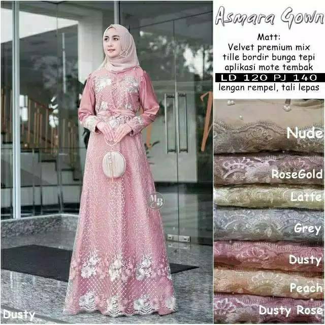 GAMIS BRUKAT ASMARA GOWN TILLE MEMUTAR APLIKASI MUTIARA ADA JUMBO Nayaka Batik - Gamis Pesta asmara 