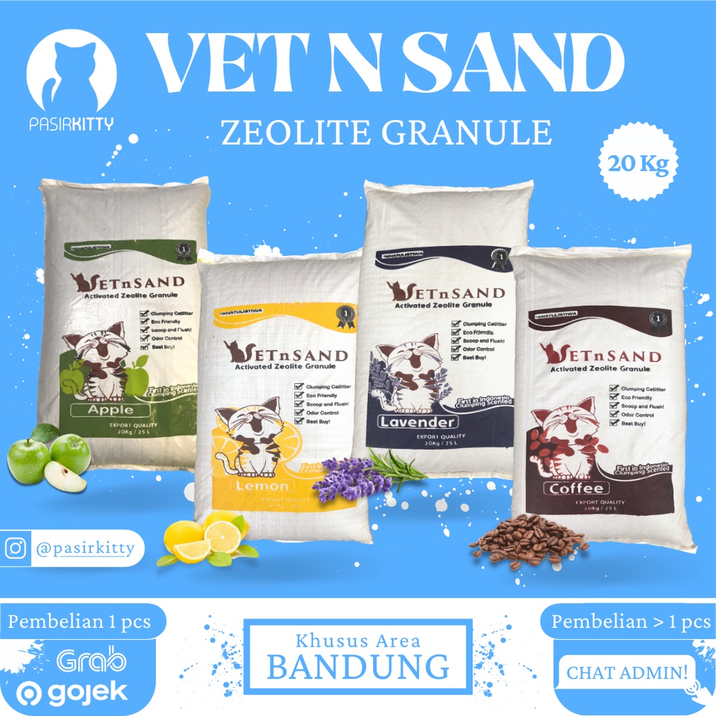 VETSAND ZEOLITE GRANULE PASIR KUCING 20 KG / 26 LITER WANGI