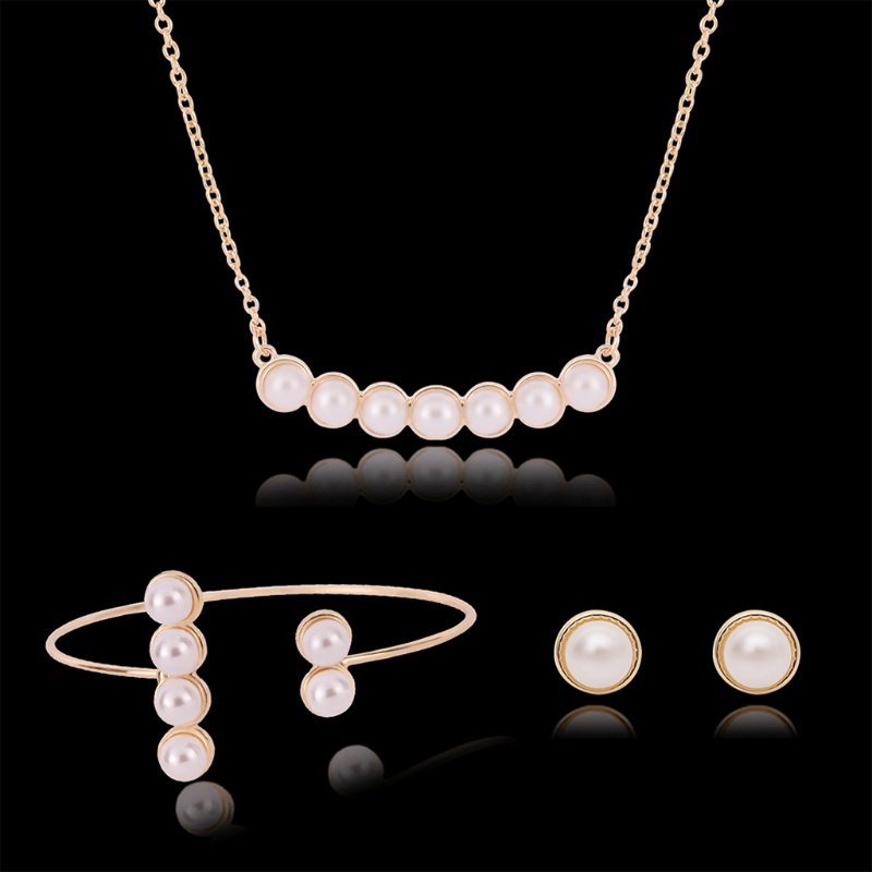 SIY  Fashion Women's Faux Pearl Choker Necklace Bracelet Earring Ear Stud Jewelry Set