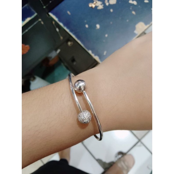 GELANG BANGLE SPIRAL BOLA TINJU MP + POLOS /GELANG PERAK ASLI SILVER 925 LAPIS EMAS/ GELANG FASHION WANITA IMPOR
