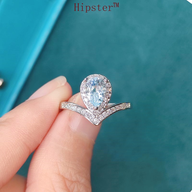 Natural Blue Topaz Ring Crown