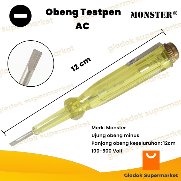 Obeng Testpen AC Monster Tespen 100-500 Volt Panjang 12cm