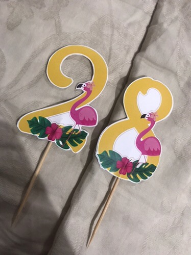 Topper Cake/cupcake, Hiasan Kue Ulang Tahun, Motif <br />flamingo Angka