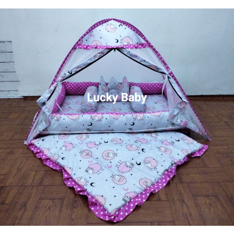 Kasur Bayi Kolam Kulambu tenda Motif karakter set selimut-Sheep abu selimut
