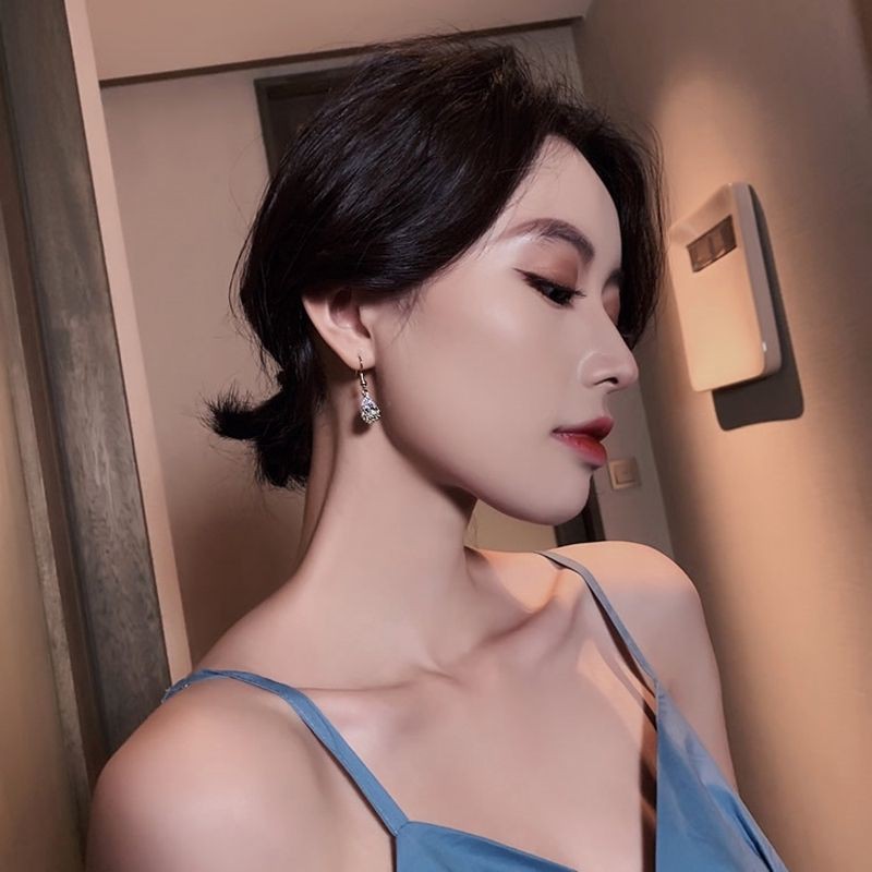 FerenHongXia anting gantung kristal zircon bentuk tetesan air gaya vintage alegan