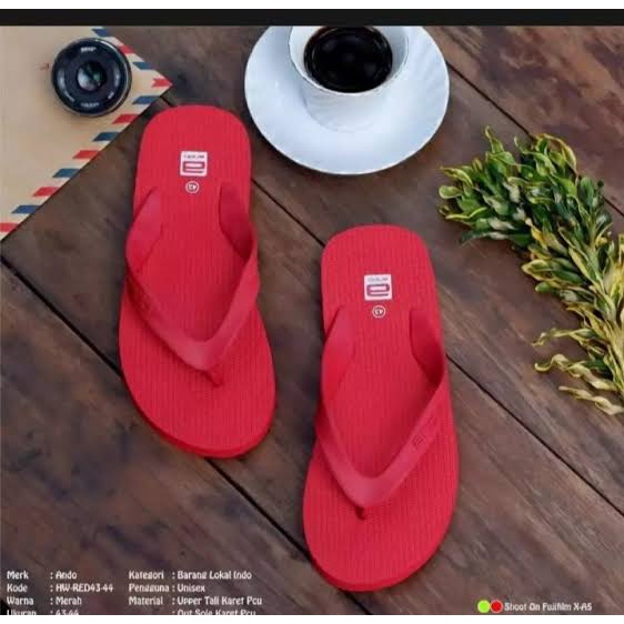 (SANDAL JEPIT BRANDED PRIA TERMURAH) Ando Hawaii Merah Size 38-42 / sandal karet tebal asli Indonesi