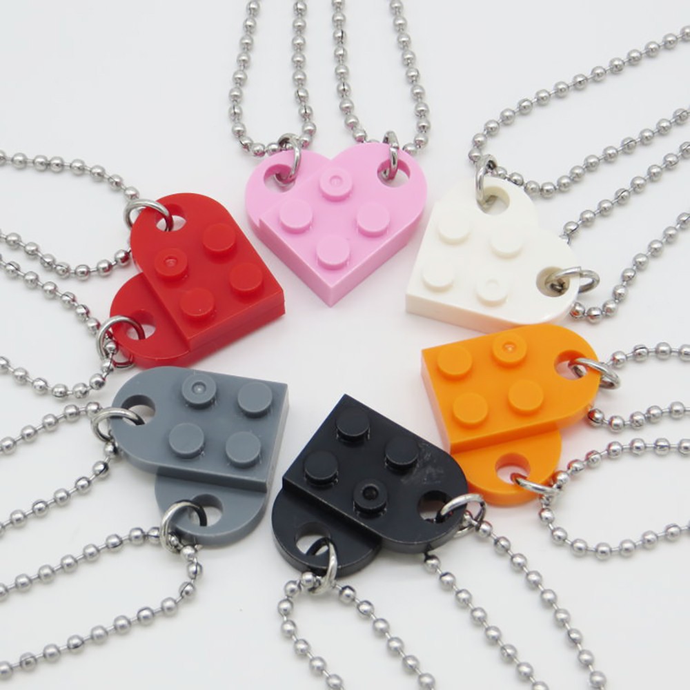 ELEGANT Creative Heart Necklace Hip hop Valentine's Gift Couple Necklaces Lovers Women Trendy Friends Men Building Brick Beads Chain