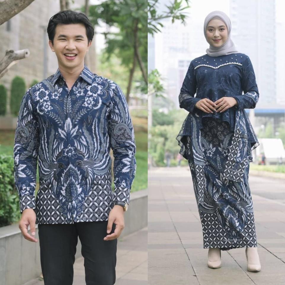 Siap Kirim.. SET BATIK COUPLE LAMARAN KEJORA KEBAYA WARNA NAVY