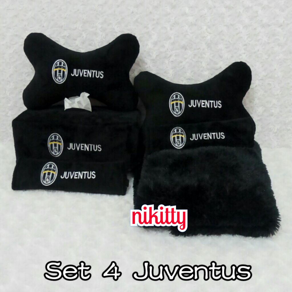bantal mobil set 4  Bordir Juve Hitam (alas Dashboard Bulu)