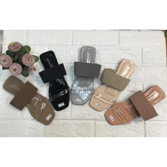 Pearl Collection Sandal Teplek Wanita Fiber Tali Karet Bening Sejajar