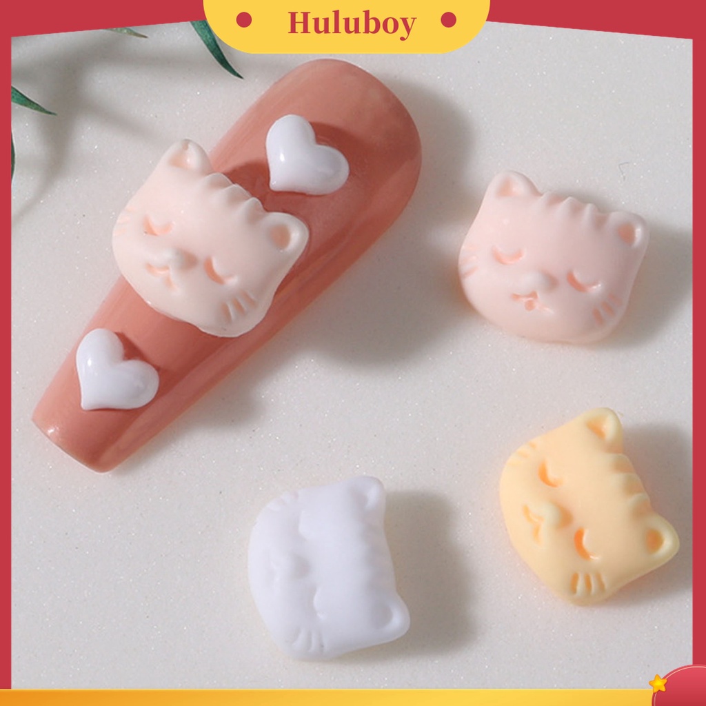 Huluboy Huluboy♡ 30 Pcs / Set Ornamen Kuku Efek 3D Bentuk Kepala Kucing Aksen Berlian Warna-Warni Untuk Wanita