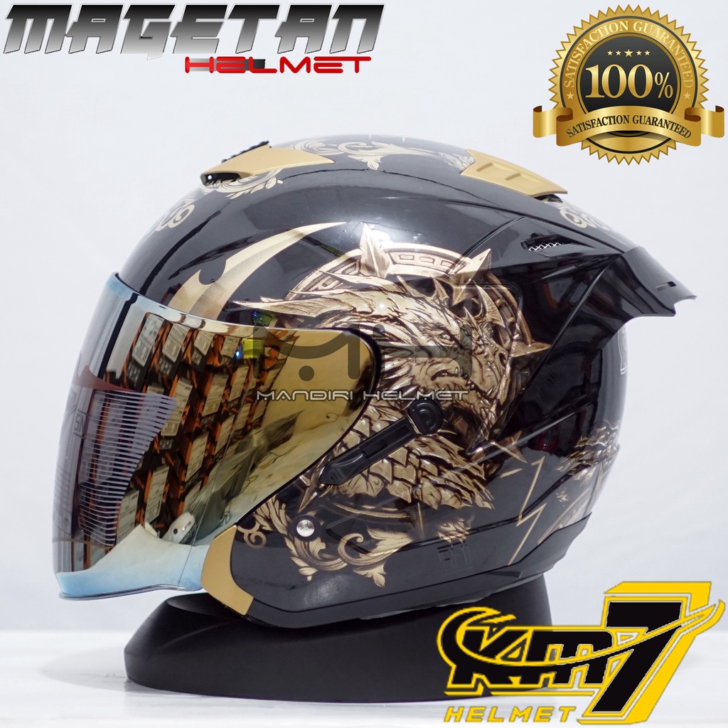 (Paket ganteng spoiler) HELM KM7 SEVEN KING BLACK GLOSSY SILVER-BK/GL + Spoiler