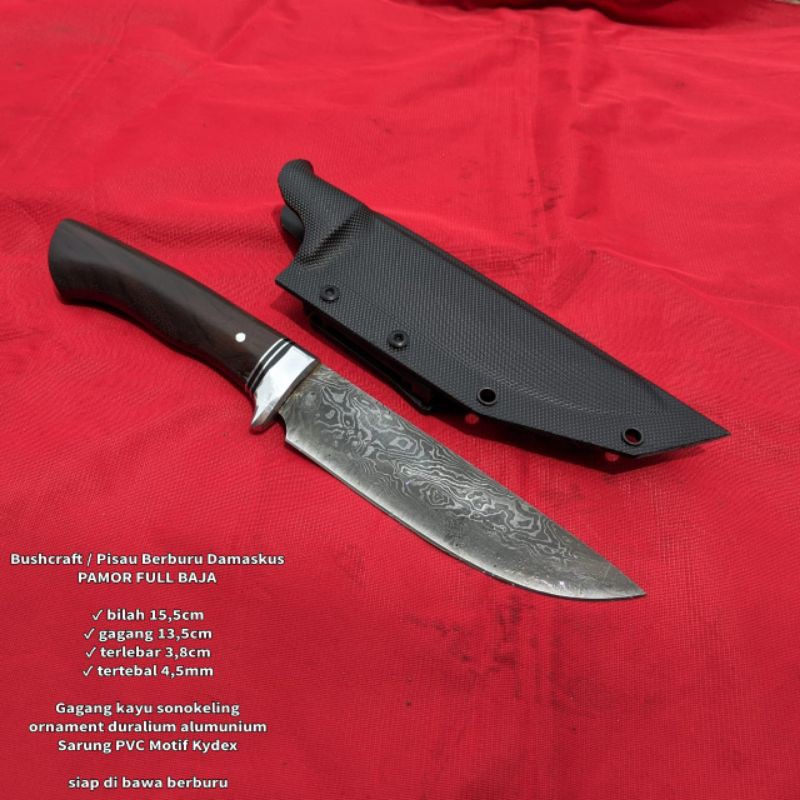 pisau bushcraft damascus