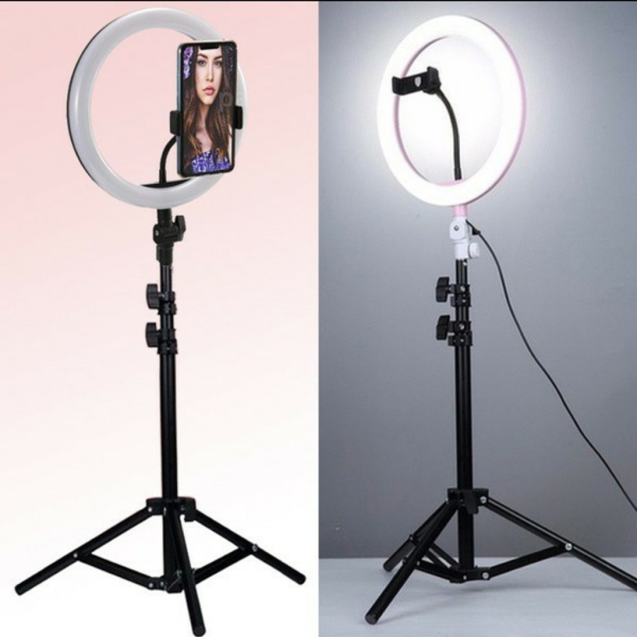 PAKET RING LIGHT 26M 10 INCH GRIP TRIPOD 2,1 METER TIKTOK VIDEO MAKE UP LAMPU VLOG 210CM