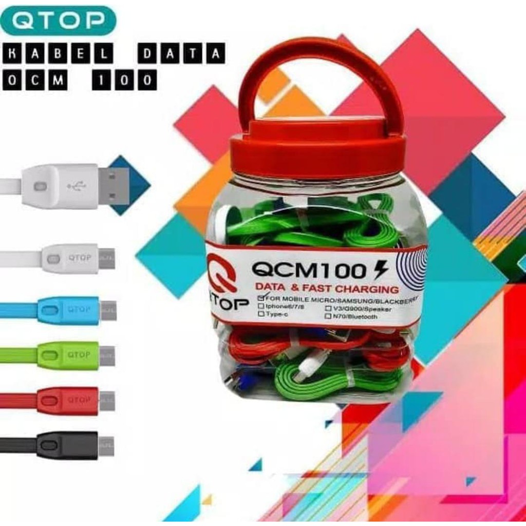 Kabel data Toples isi 50 pcs kabel data Charger Micro Qtop QCM100 100cm