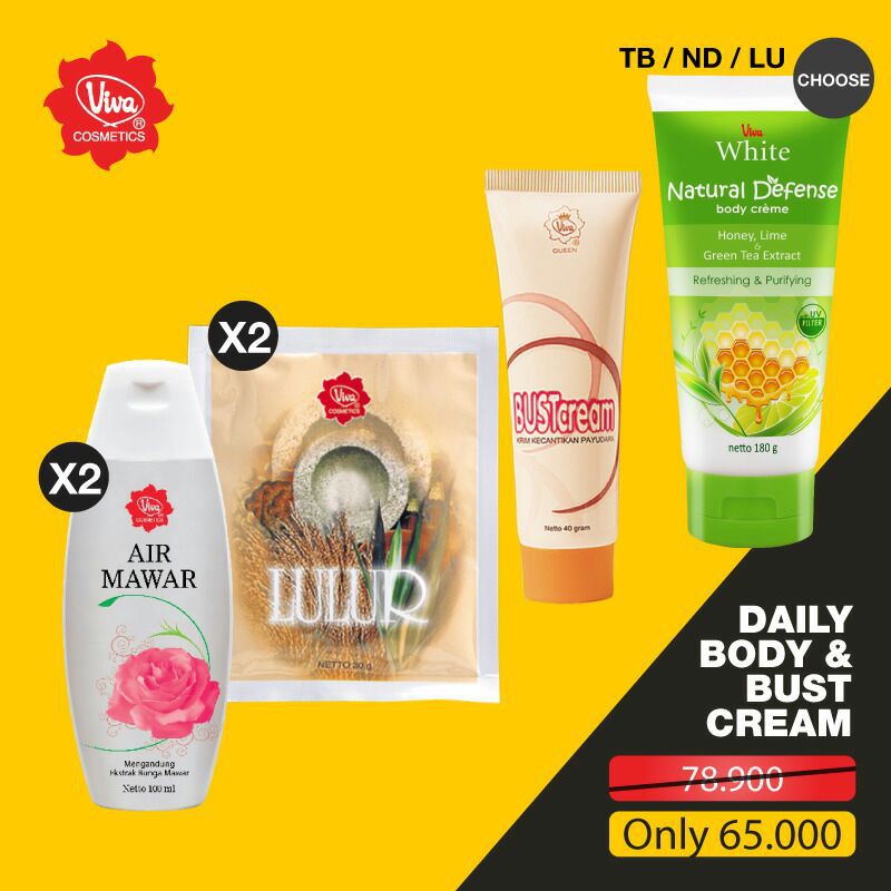 Paket Bust Cream Body Creme Air Mawar Lulur Viva