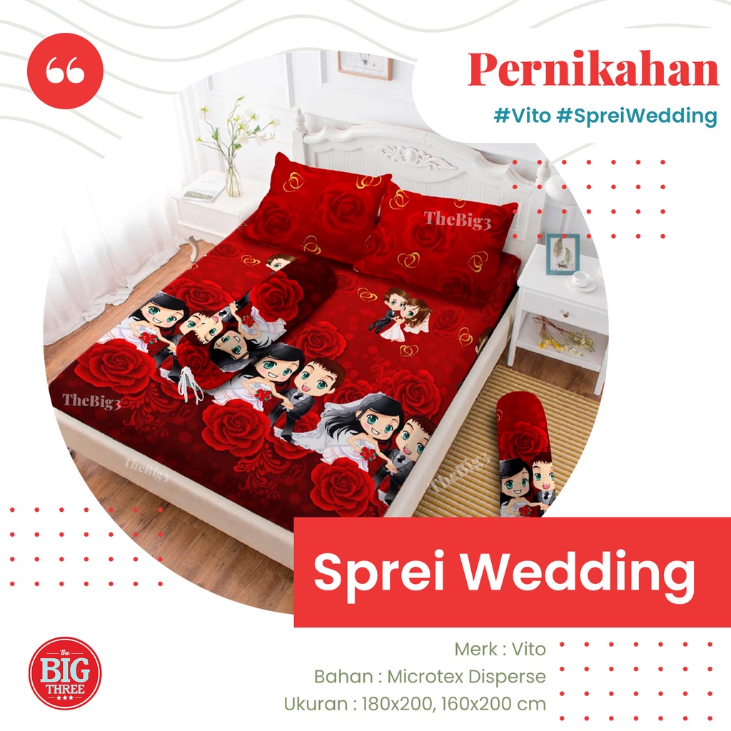 Sprei VITO 180x200 / 160x200 motif  Chibi BTS Golden Triangles Kimberly Modelista Panda Popy Flower Royal Ruby Spiderman Unicorn Vinoti Wedding Windmill- King 180 Queen 160 SP VITO