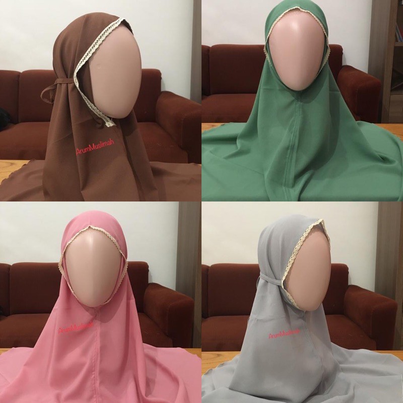 Jilbab instant tali diamond renda atas