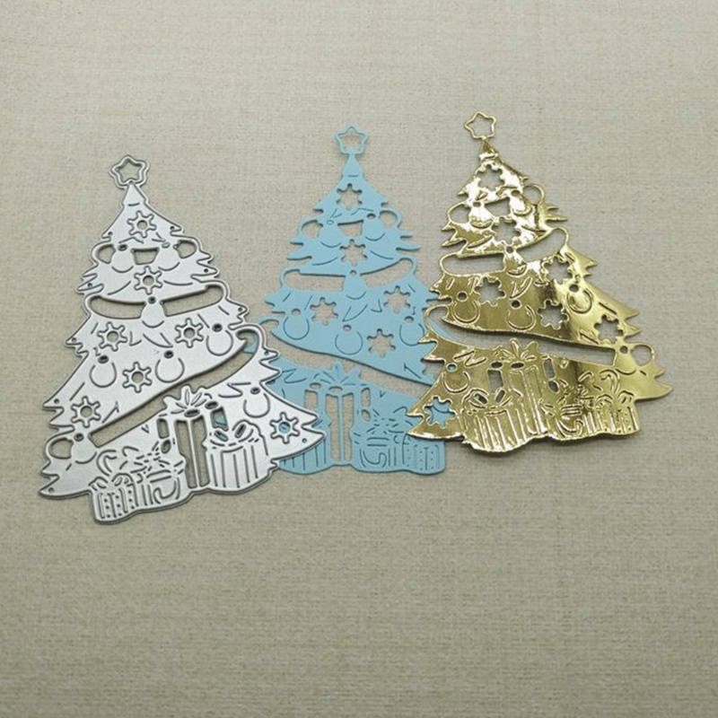 Cetakan Stensil Cutting Dies Motif Pohon Natal Bahan Metal Untuk Scrapbook / Craft DIY