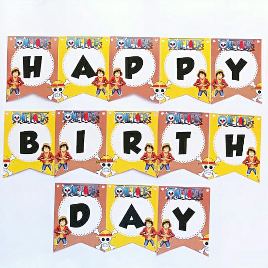 banner flag bunting flag garland flag ulang tahun happy birthday karakter ONE PIECE