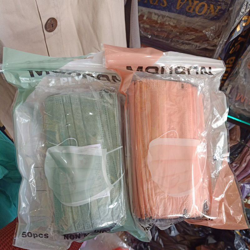 masker mouson 3 ply mask green nude isi 50pc