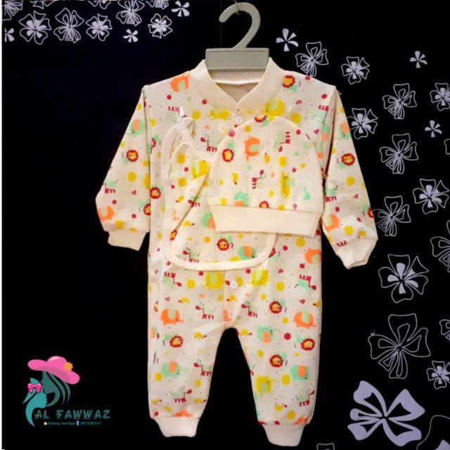 Jumper bayi set topi dan slaber warna-Kuning