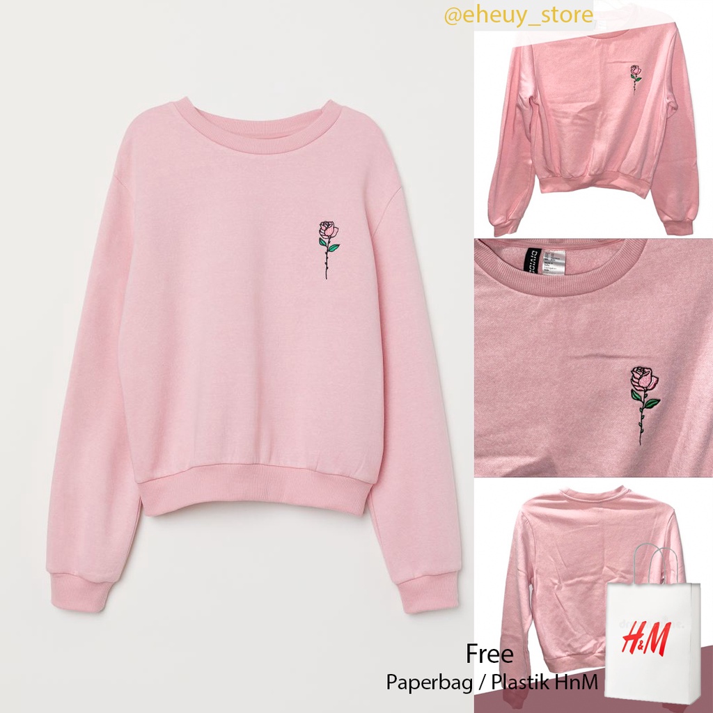 Crewneck H&amp;M LIL ROSE Pink DIVIDED Sweater Wanita HnM Rose Small Pink