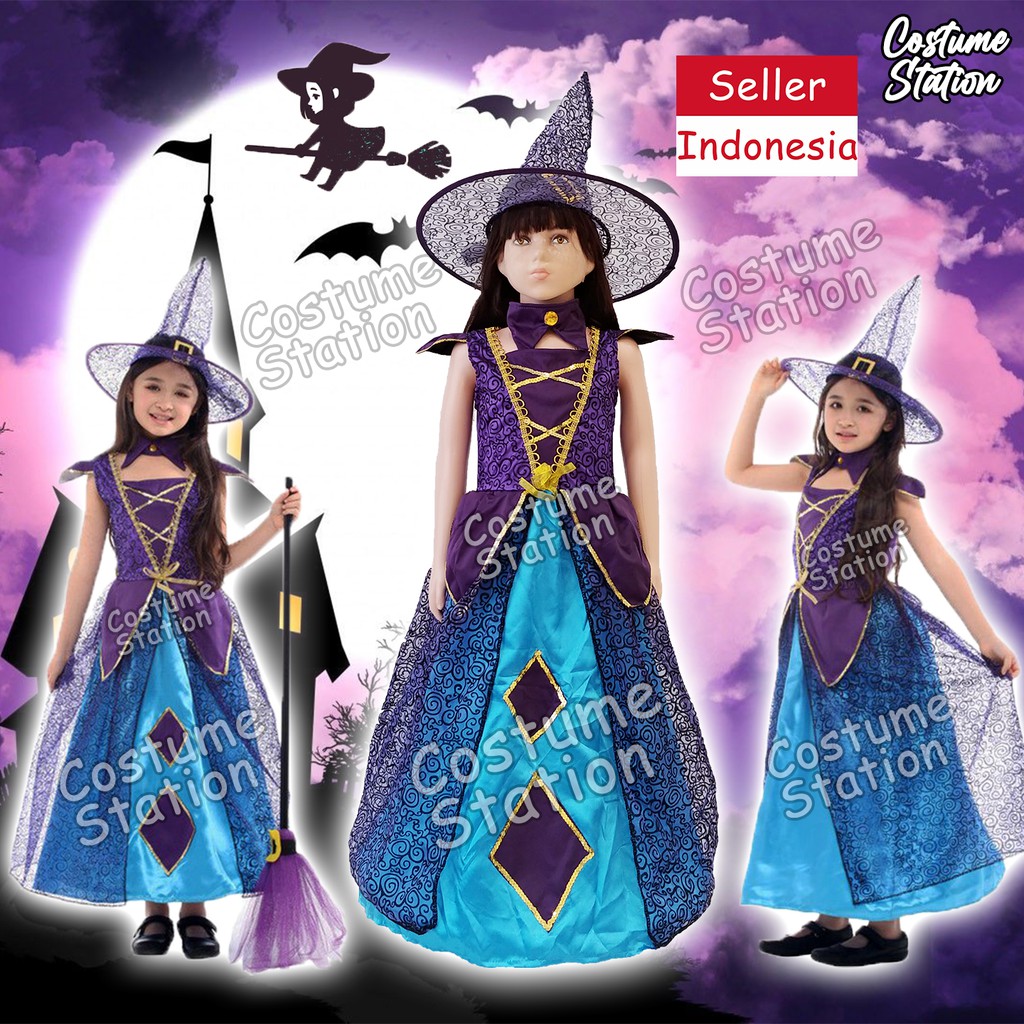 Kostum Witch / Costume Nenek Sihir, Penyihir Halloween anak perempuan cewe