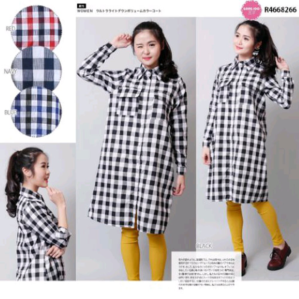 TERLARIS squera long tunik kemeja tunik panjang kemeja kotak kotak wanita kemeja tartan wanita tuni