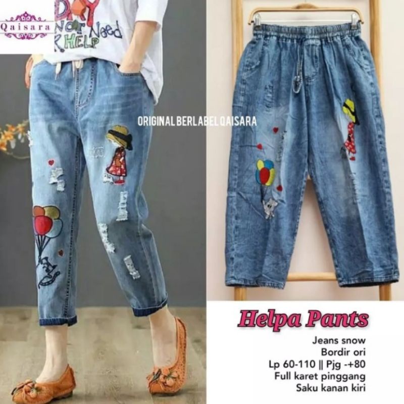 Baggy Jeans Korean / Jeans Bordir Wanita / Celana Korea Wanita